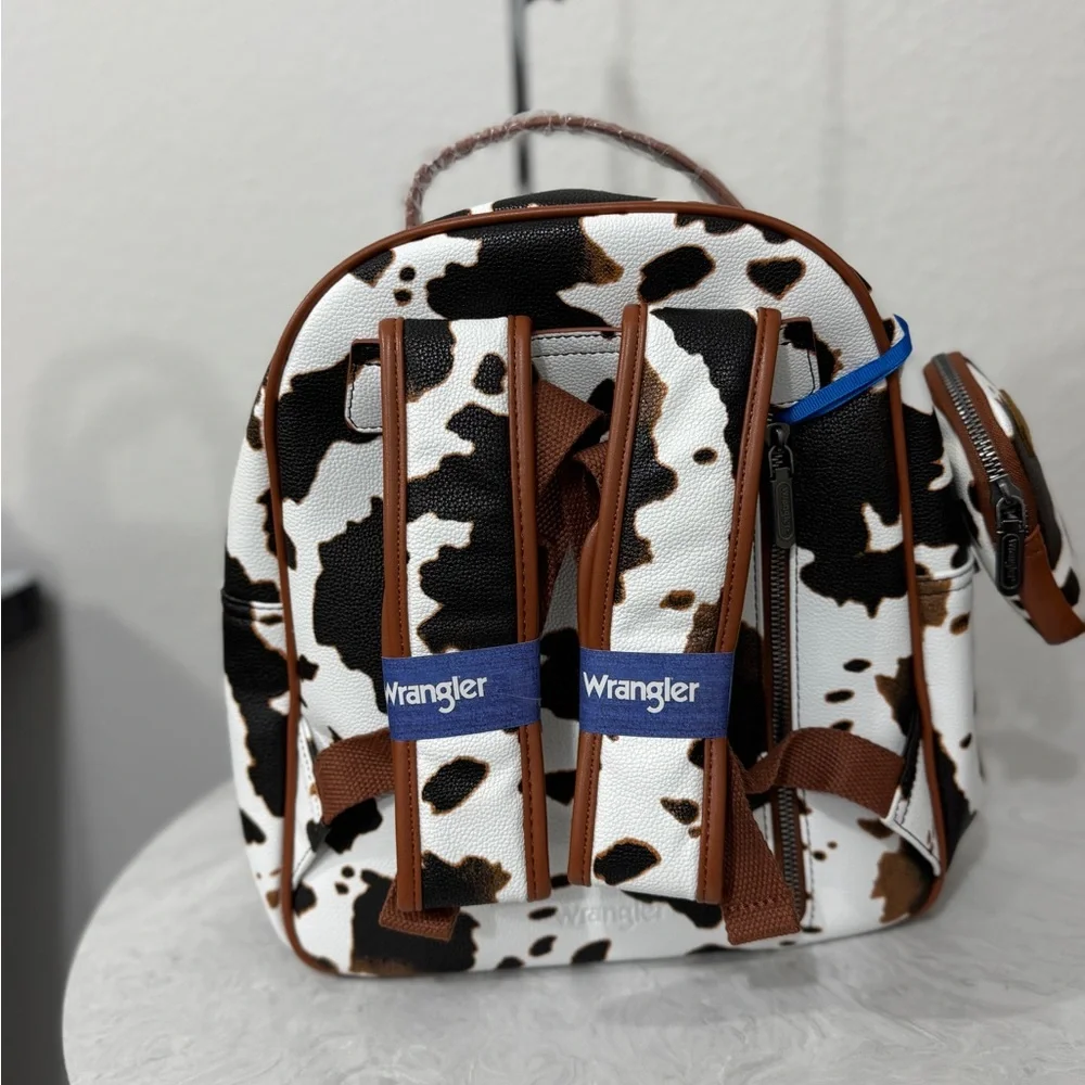 Wrangler Cow Print Backpack With Coin Pouch - Brown NWT